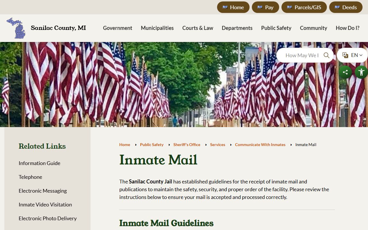 Sanilac County inmate mail rules and mail processing center address