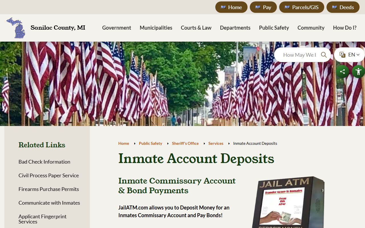 Sanilac County JailATM deposits and bond payment information