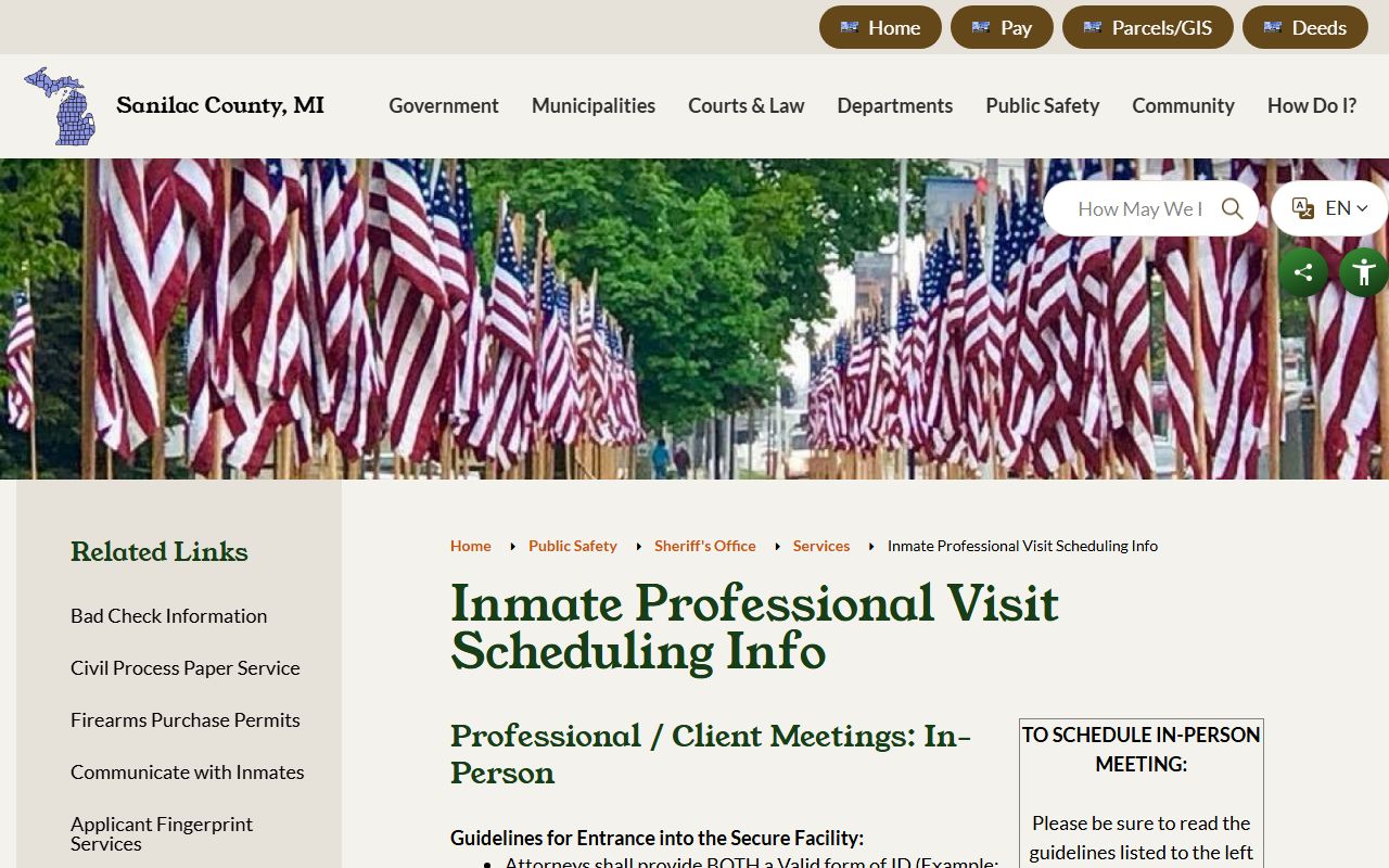 Sanilac County professional visit scheduling page for attorneys and agencies
