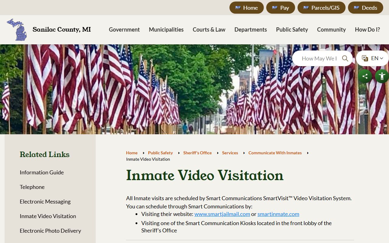 Sanilac County video visitation page for SmartVisit scheduling